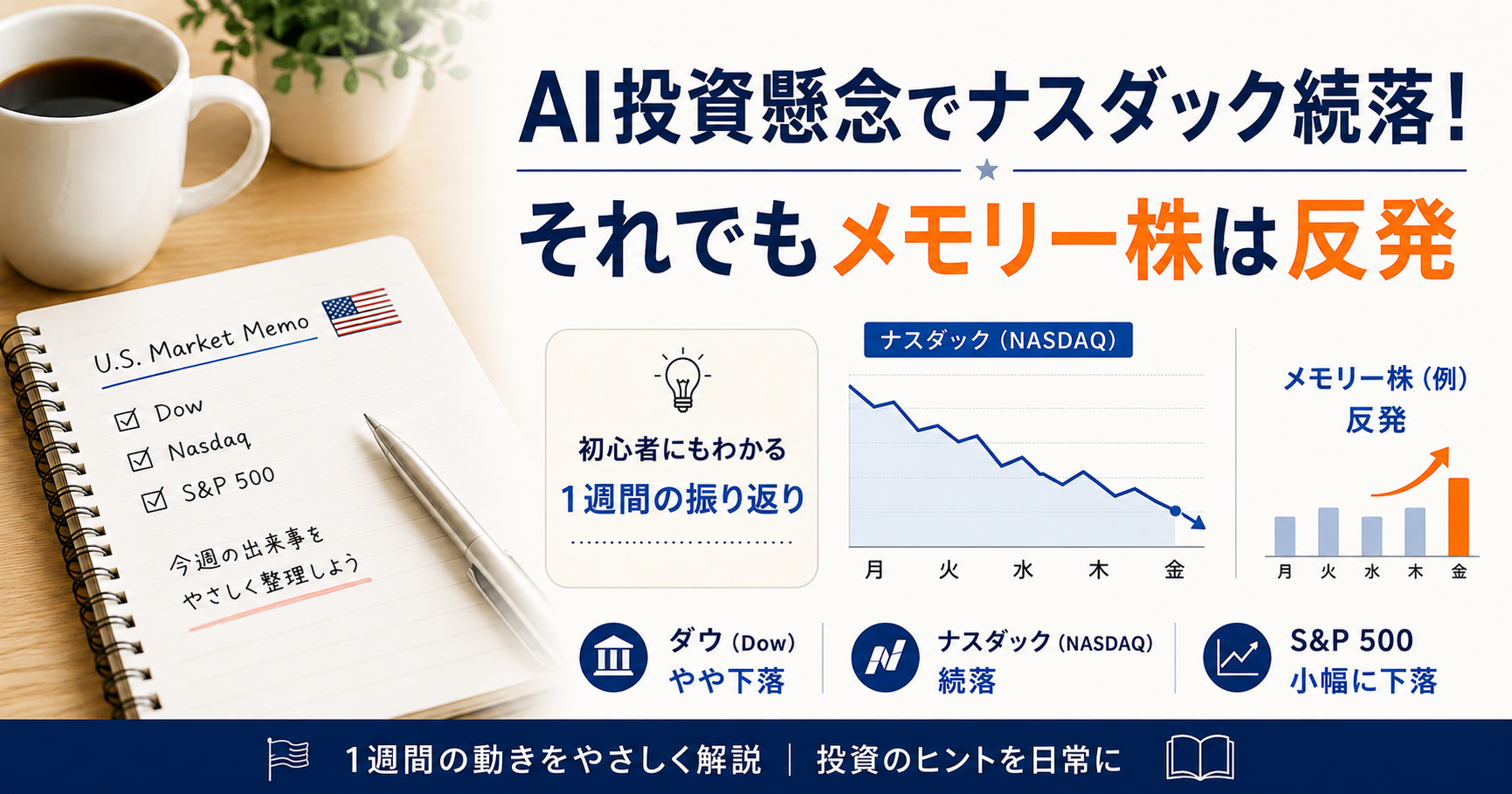 AI投資懸念でナスダック続落！それでもメモリー株は反発