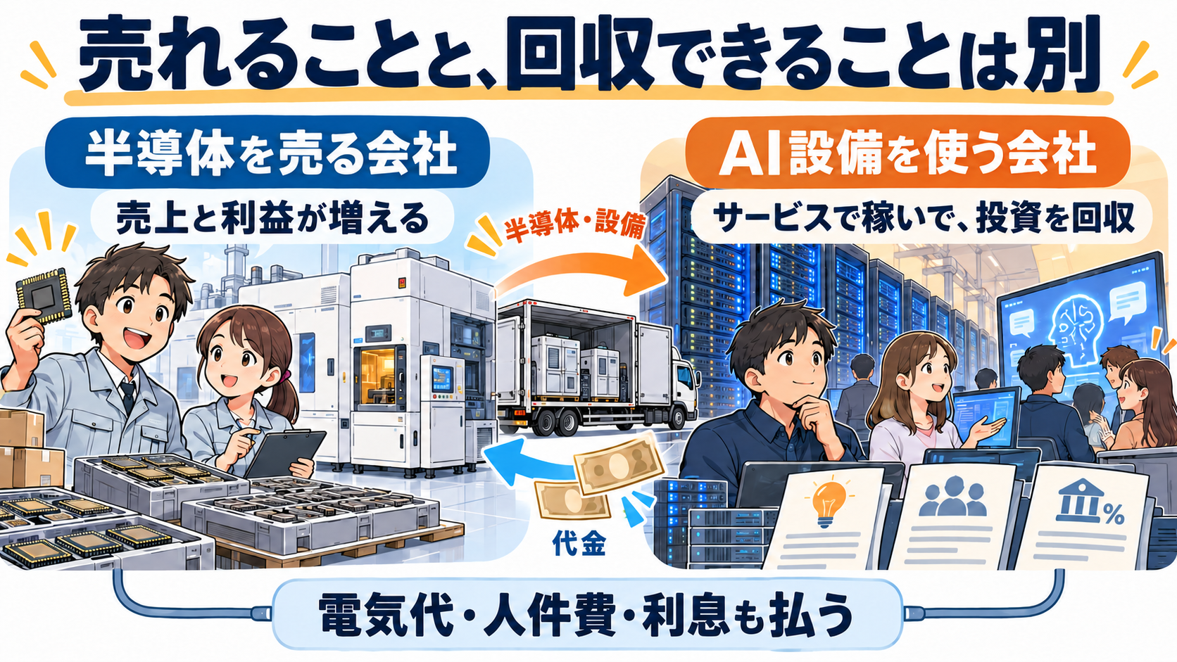 半導体を売る会社と、AI設備を使う会社の違い。